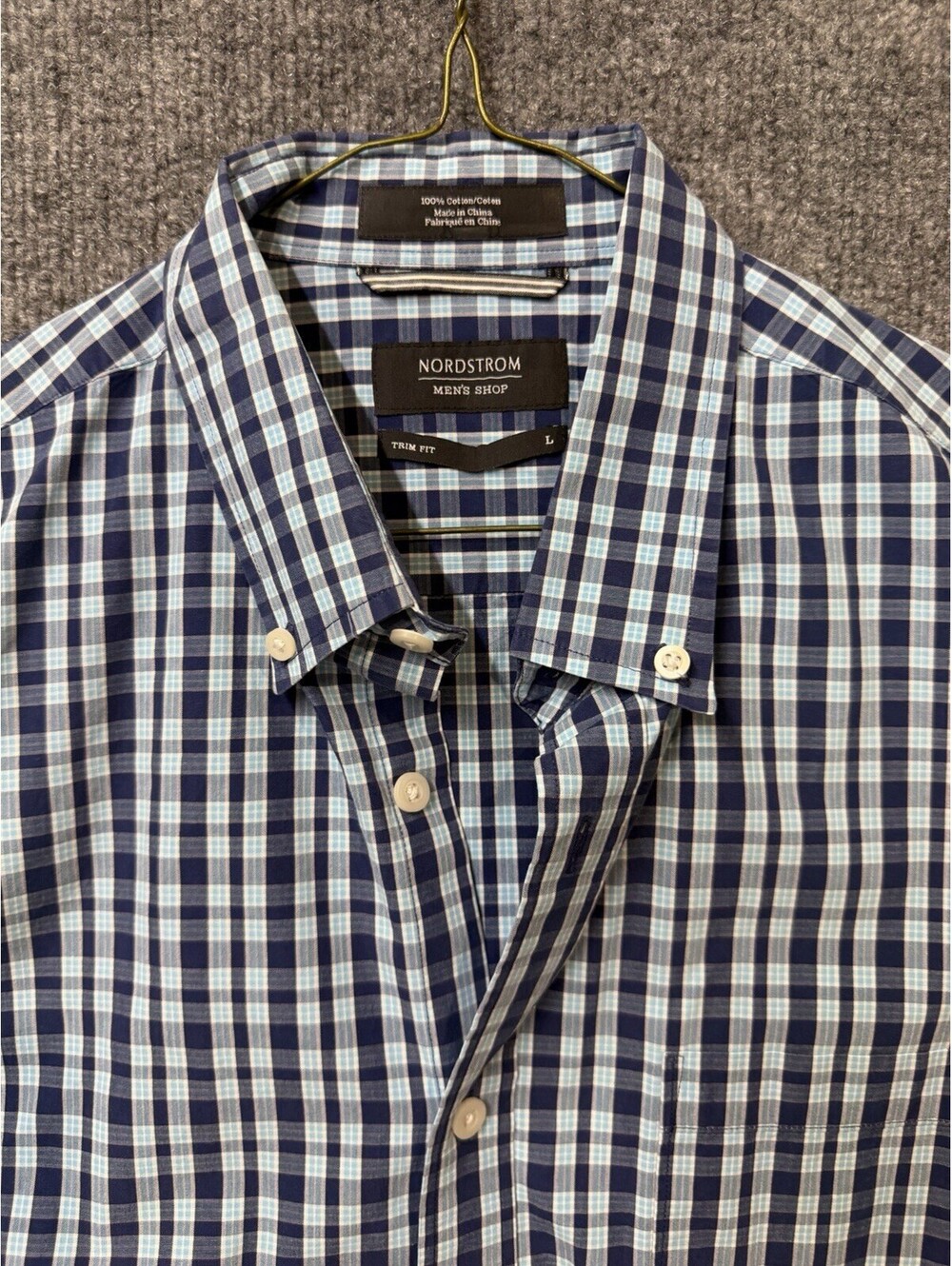 🐦 Nordstrom Men’s Shop L Trim Fit Blue Plaid Cotton Long Sleeve Shirt 👔👀